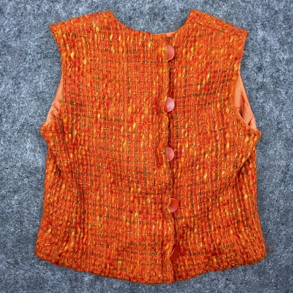 Tops - Vintage Top Womens Extra Small Orange Boucle Vest‎ Retro Boho Hippie Mod GoGo